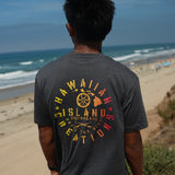 HIC ENJOY THE RIDE Bedrock T-Shirt featuring a graphic design, white fabric, and casual fit, displayed on a hanger.