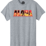 HIC Enjoy the Ride Aloha Sunset T-shirt in grey heather, front view with graphic design