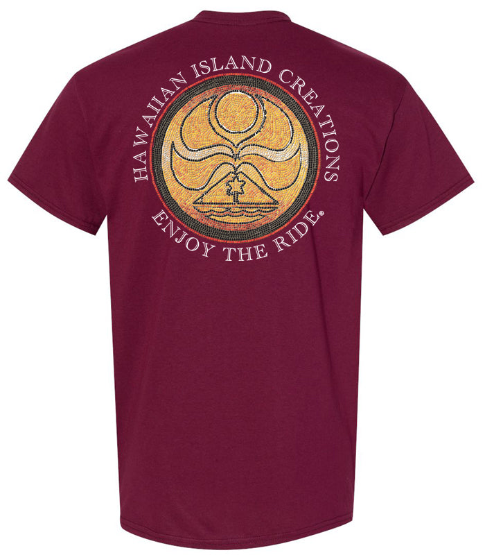 Maroon The Ancient Dot T-Shirt by HIC ENJOY THE RIDE featuring a back view with a distinctive dot design and casual fit.