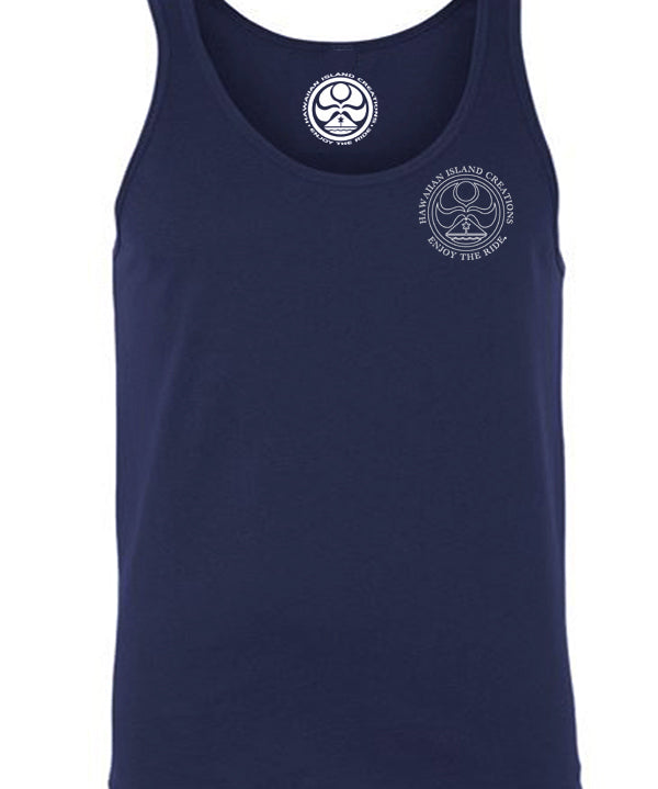 Navy The Ancient Dot Tank Top by HIC ENJOY THE RIDE, front view showing a casual sleeveless design with dotted pattern.