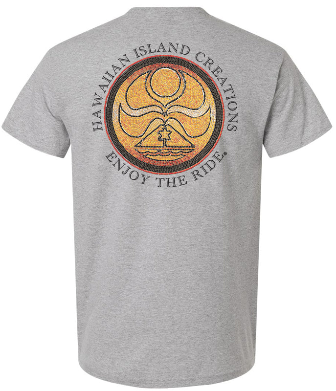 Ancient Dot T-Shirt by HIC ENJOY THE RIDE in sport grey, showing the back with a vintage-inspired graphic design.