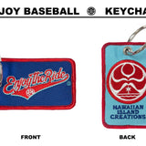 HIC ENJOY THE RIDE embroidered baseball keychain, double-sided design