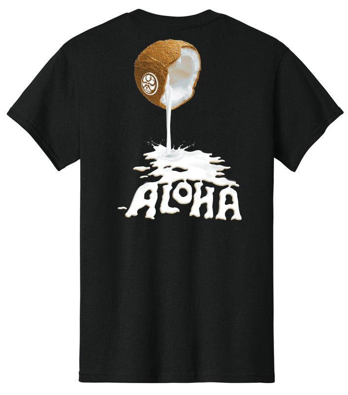 Black Coconut Aloha T-Shirt by HIC ENJOY THE RIDE featuring a coconut graphic on the back.