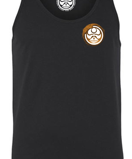 Black coconut-themed Aloha tank top by HIC ENJOY THE RIDE, front view showing tropical coconut graphic and relaxed fit.