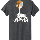 Back view of HIC ENJOY THE RIDE Coconut Aloha T-Shirt featuring a coconut and tropical design on soft fabric.