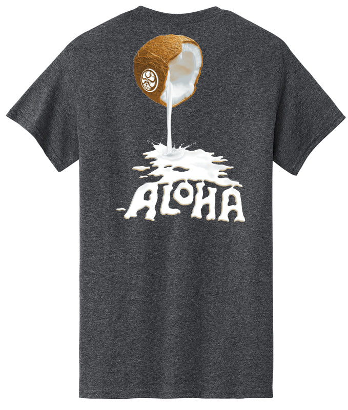 Back view of HIC ENJOY THE RIDE Coconut Aloha T-Shirt featuring a coconut and tropical design on soft fabric.