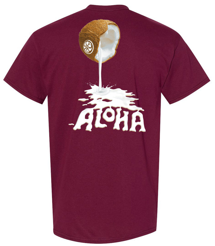 Maroon Coconut Aloha T-Shirt by HIC Enjoy The Ride featuring a coconut graphic on the back.