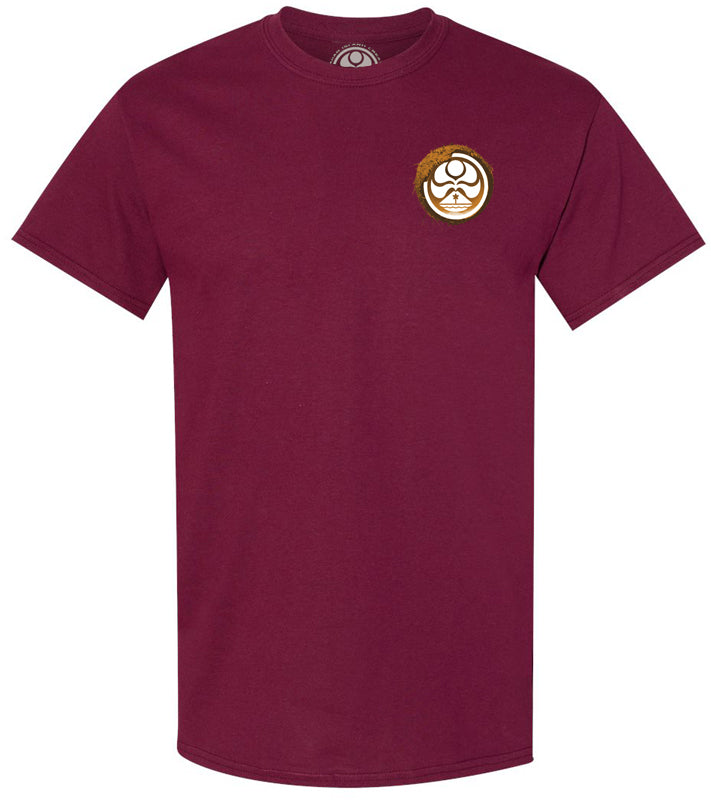 Maroon Coconut Aloha T-Shirt by HIC ENJOY THE RIDE featuring a coconut graphic and casual fit, front view.
