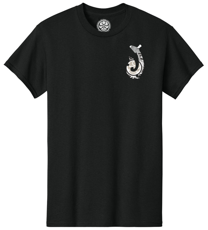 Black Kailua Hook T-Shirt by HIC ENJOY THE RIDE featuring a front view with a Kailua-themed graphic.