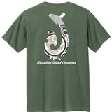 HIC Enjoy the Ride Kailua Hook T-Shirt in military style, back view showing the Kailua graphic design on the fabric.