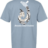 HIC ENJOY THE RIDE Kailua Hook T-Shirt in stone blue, showing the back view with Kailua graphic design on the fabric.