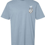 HIC ENJOY THE RIDE Kailua Hook T-Shirt in stone blue, featuring a front graphic design with a relaxed fit and casual style.