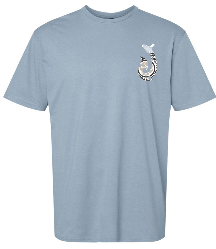 HIC ENJOY THE RIDE Kailua Hook T-Shirt in stone blue, featuring a front graphic design with a relaxed fit and casual style.