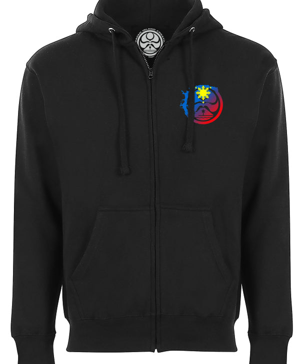 Black Majestics Zip Hoodie by HIC ENJOY THE RIDE, front view showing the hoodie with a full zipper and logo detail.