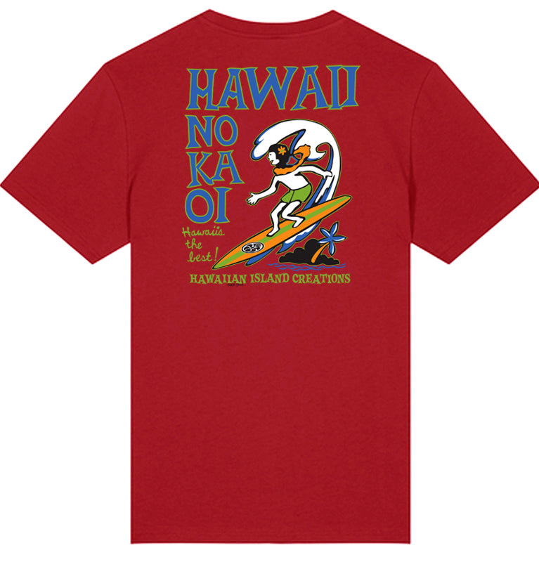 No ka Oi T-Shirt by HIC ENJOY THE RIDE in cherry red, front view showing the bold graphic design and comfortable fit.