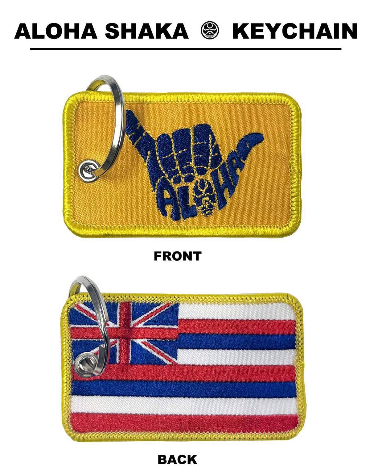 HIC ENJOY THE RIDE 2-sided embroidered shaka keychain with detailed stitching