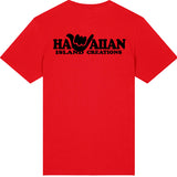 HIC Enjoy the Ride Shaka Hawaiian T-Shirt in red, back view with graphic design