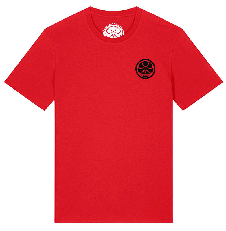 HIC Enjoy the Ride Shaka Hawaiian T-Shirt in red, front view