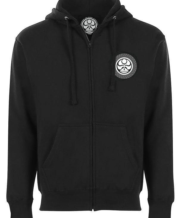 Black Shark Bite Zip Hoodie by HIC ENJOY THE RIDE, front view showcasing shark graphic and zip-up design.