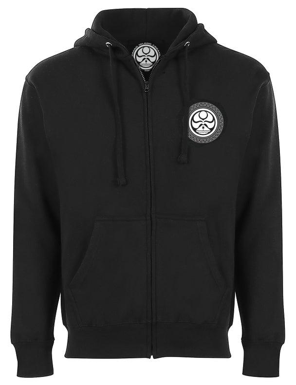 Black Shark Bite Zip Hoodie by HIC ENJOY THE RIDE, front view showcasing shark graphic and zip-up design.
