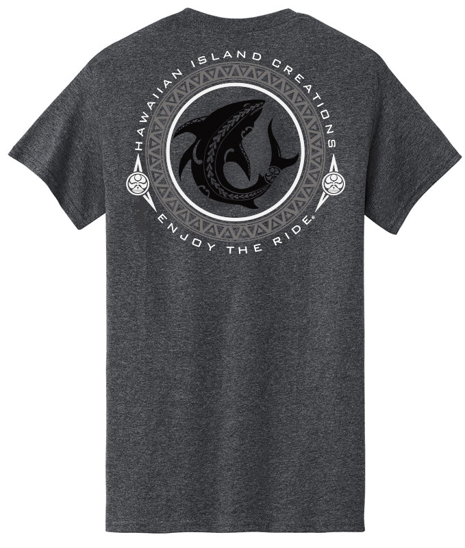 Back view of HIC ENJOY THE RIDE Shark Bite T-Shirt featuring a shark graphic on the back.