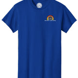 HIC ENJOY THE RIDE Sunset Logo T-Shirt in royal blue, front view with sunset graphic and logo