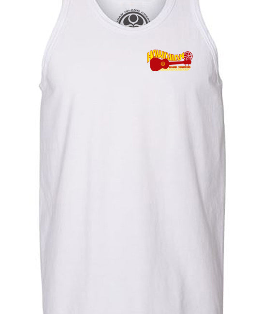 HIC ENJOY THE RIDE Da Uke white tank top, front view with ukulele graphic