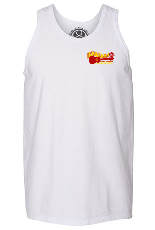HIC ENJOY THE RIDE Da Uke white tank top, front view with ukulele graphic